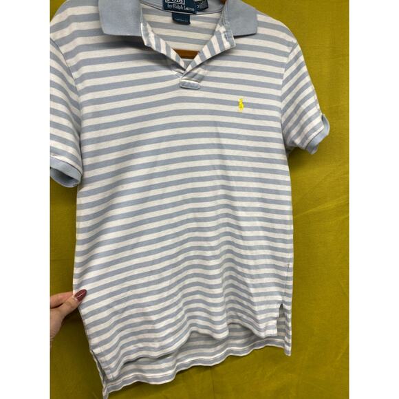 VINTAGE x 90s Y2k Men's Preppy Polo Ralph Lauren Blue White Stripe Shirt Medium - Picture 4 of 6